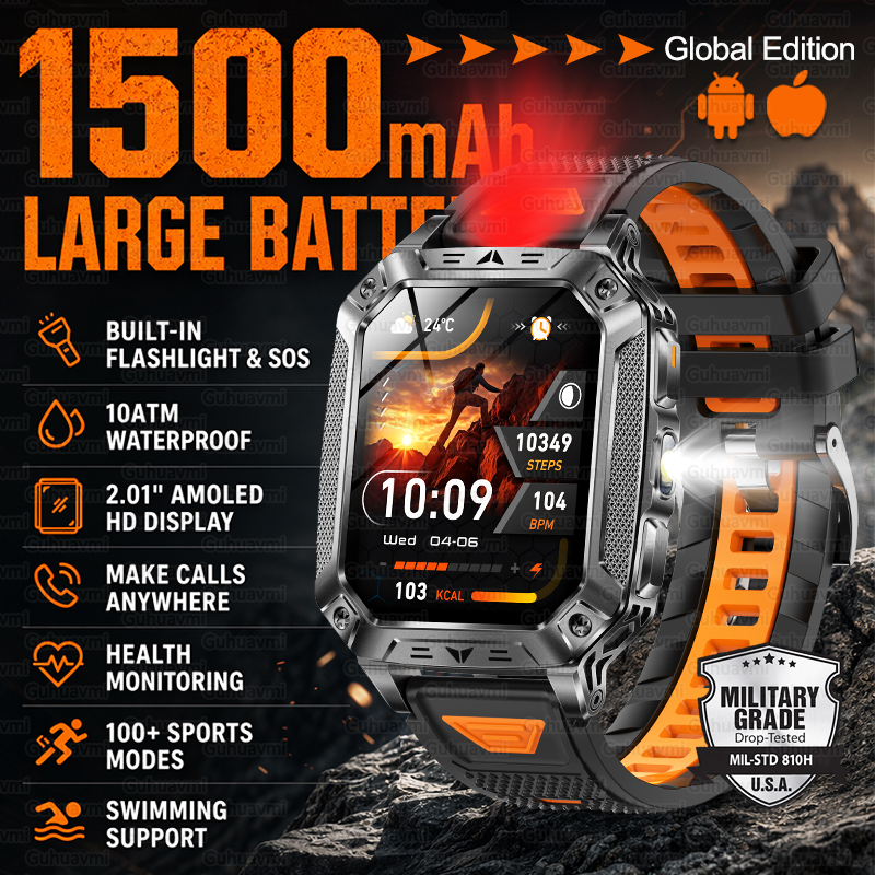 Outdoor Powersports - New 1500mAh Military Outdoor Smartwatch For