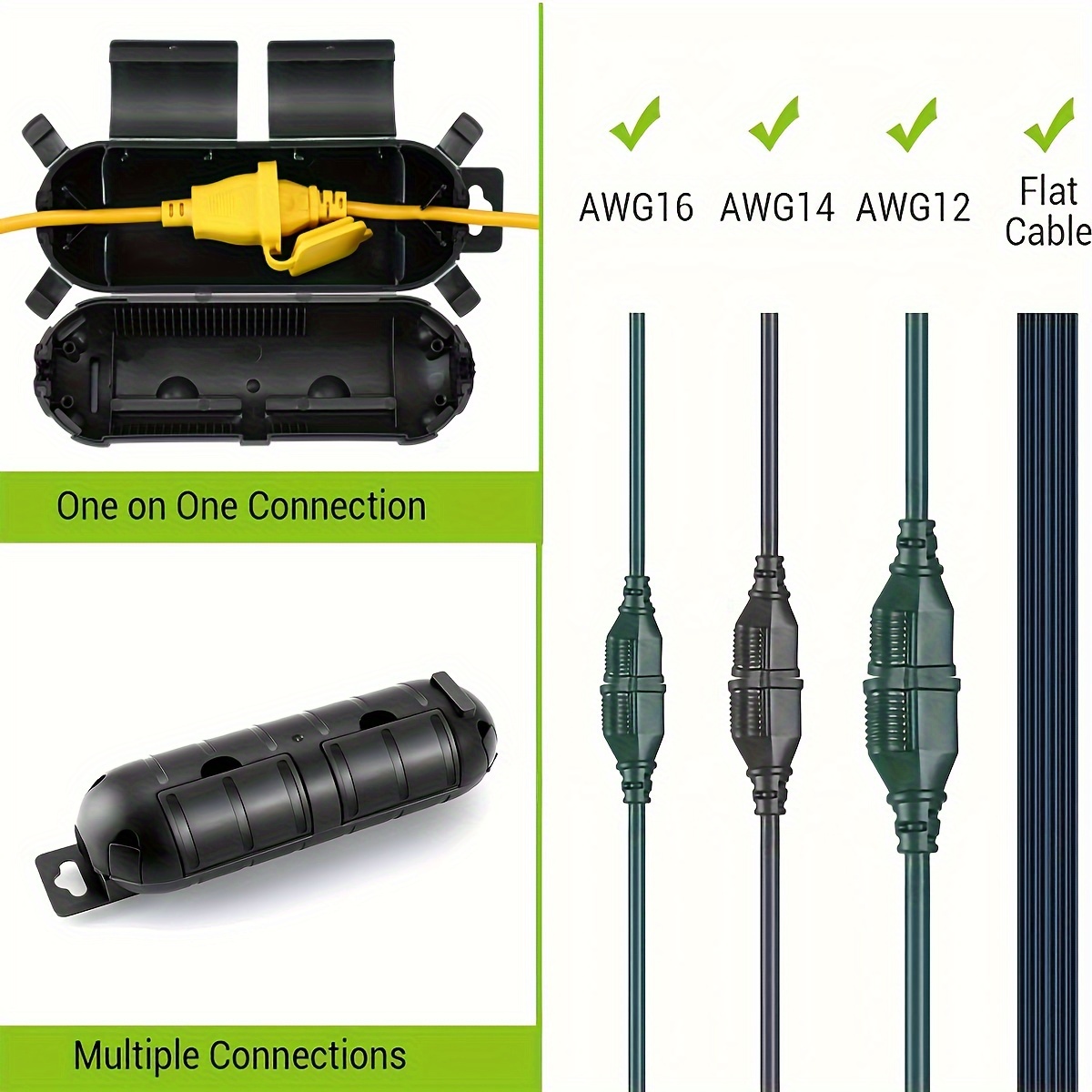 Outdoor Power Extension Cord - 1/3pcs Waterproof Black Extension Cord Cover
