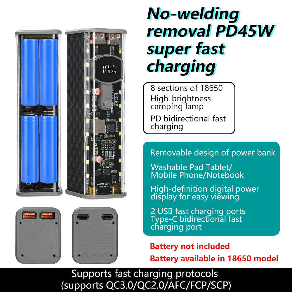 Outdoor Power Board Box - Solderless 8-cell 18650 battery case for