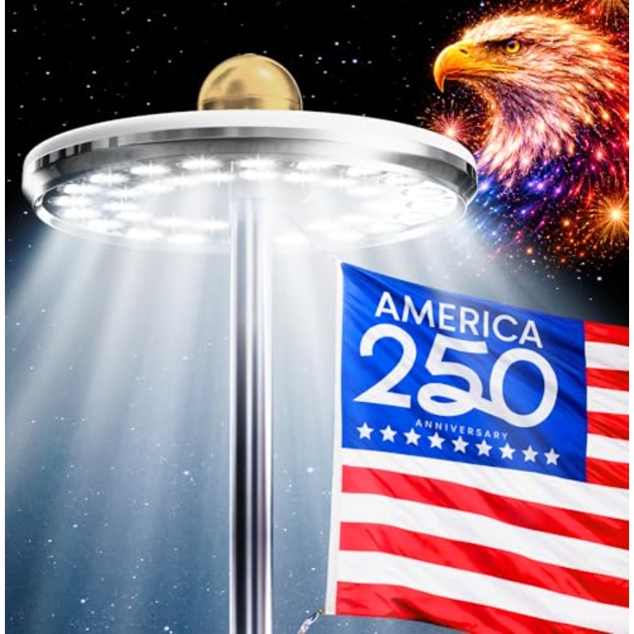 Outdoor Power House - Deluxe Solar Powered Flagpole Lamp Dusk