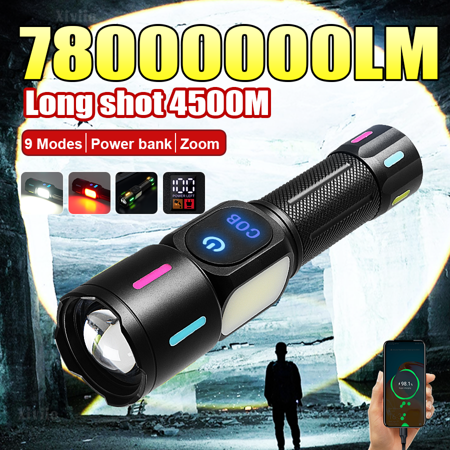 Outdoor Power Meter Bike - 78000000LM LED Flashlight White Laser Super