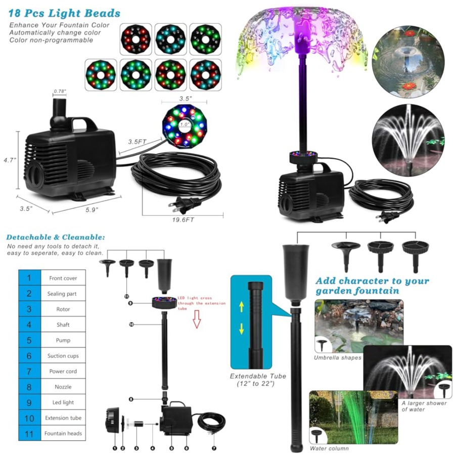 45W 792 GPH LED Pond Pump with - Water Pump Submersible のレビューと価格