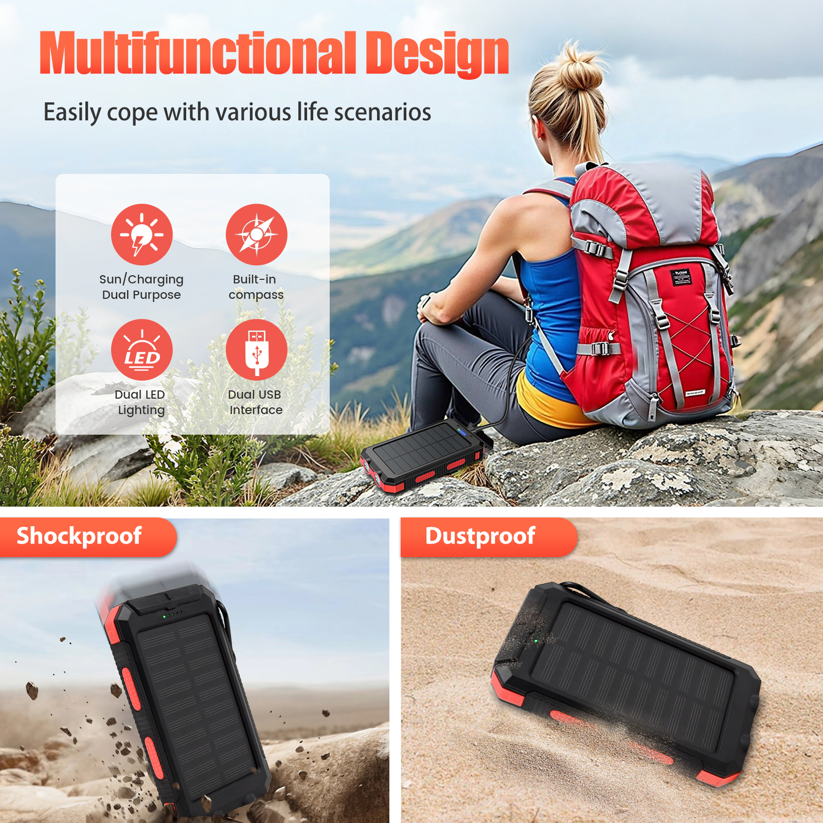 10000mAh Solar Power Bank Port - Outdoor Usb Power Bank のレビューと価格